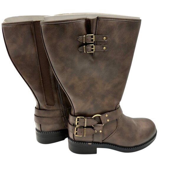 Torrid Moto Buckle Boots Womens Size 10WW Brown Wide Calf Zip Closure NWT - Picture 2 of 8